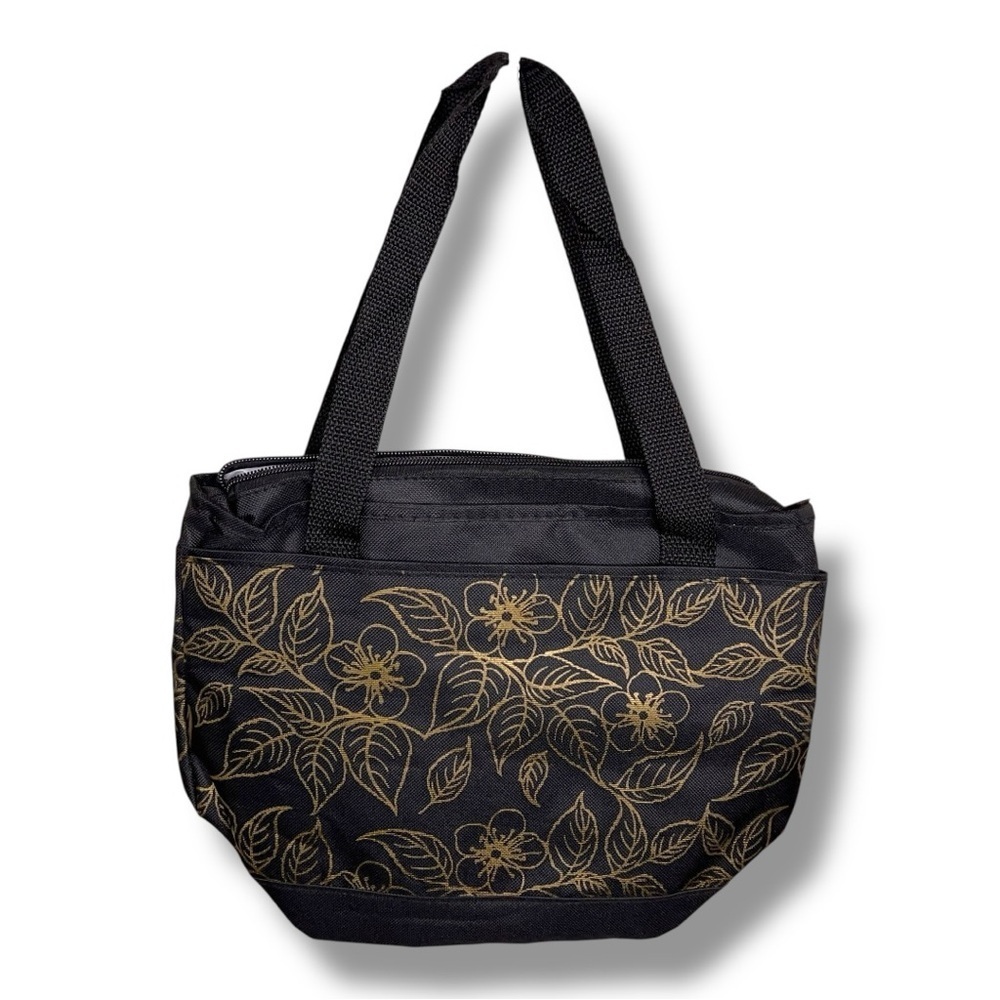 Trueliving Black Gold Floral Outdoors 8 Can Soft Side Cooler Insulated Picnic